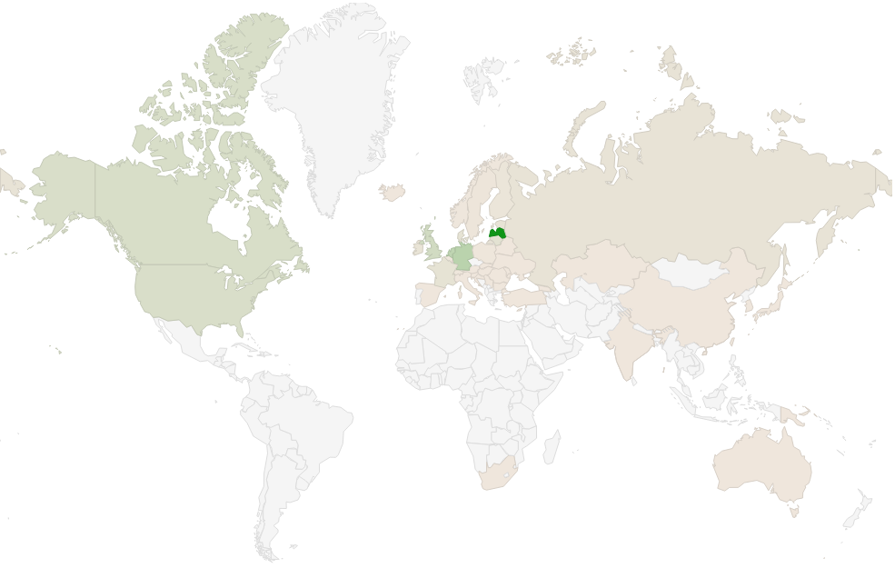 I hvilke lande er lettiske sider fysisk placeret? Hostinglandkort