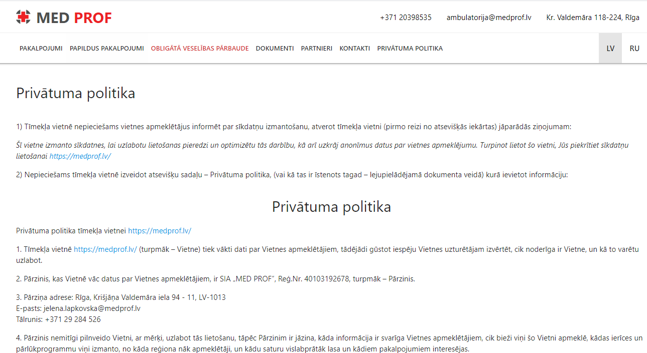 Privatlivspolitik side implementering med detaljeret praksis for brugerdata og cookie-meddelelser.